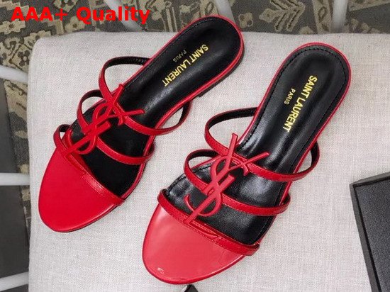 Saint Laurent Cassandra Flat Sandals in Red Patent Leather Replica