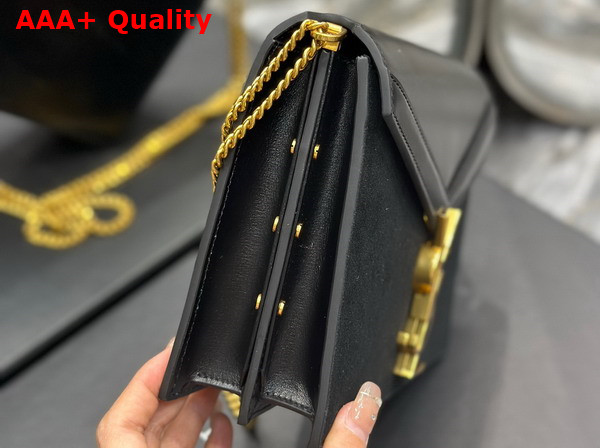 Saint Laurent Cassandra Medium Chain Bag in Black Smooth Leather and Suede Replica