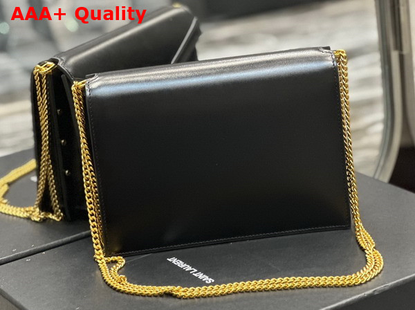 Saint Laurent Cassandra Medium Chain Bag in Black Smooth Leather and Suede Replica