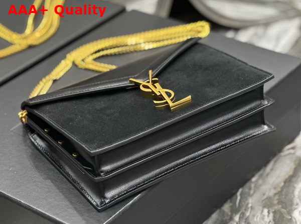 Saint Laurent Cassandra Medium Chain Bag in Black Smooth Leather and Suede Replica