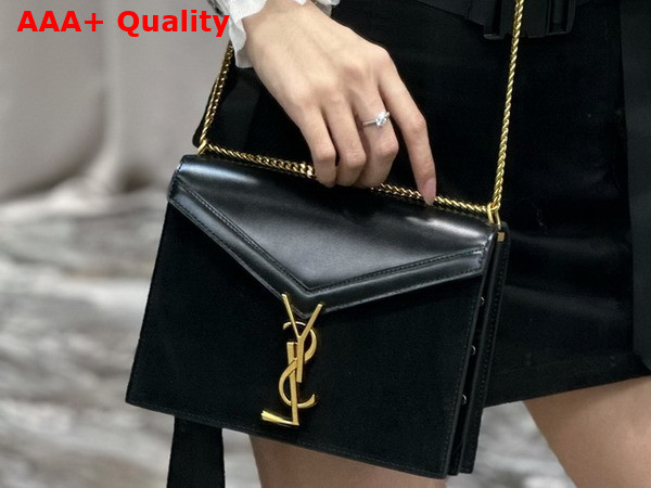 Saint Laurent Cassandra Medium Chain Bag in Black Smooth Leather and Suede Replica