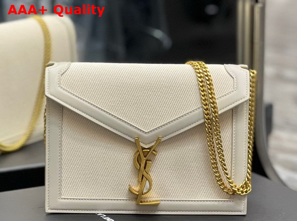 Saint Laurent Cassandra Medium Chain Bag in Blanc Vintage Smooth Leather and Canvas Replica