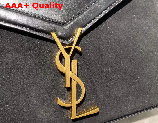 Saint Laurent Cassandra Medium Top Handle Bag in Black Smooth Leather and Suede Replica