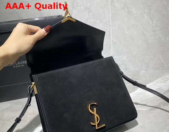 Saint Laurent Cassandra Medium Top Handle Bag in Black Smooth Leather and Suede Replica