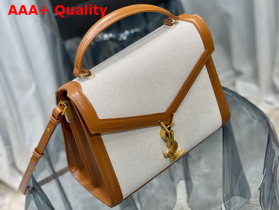 Saint Laurent Cassandra Medium Top Handle Bag in Canvas and Leather Natural Beige Brick Replica