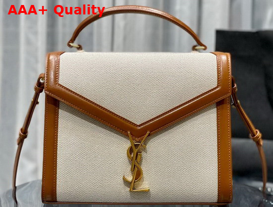 Saint Laurent Cassandra Medium Top Handle Bag in Canvas and Leather Natural Beige Brick Replica