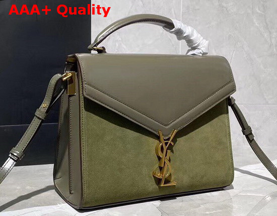 Saint Laurent Cassandra Medium Top Handle Bag in Olive Smooth Leather and Suede Replica