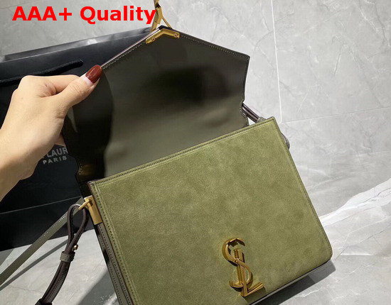 Saint Laurent Cassandra Medium Top Handle Bag in Olive Smooth Leather and Suede Replica