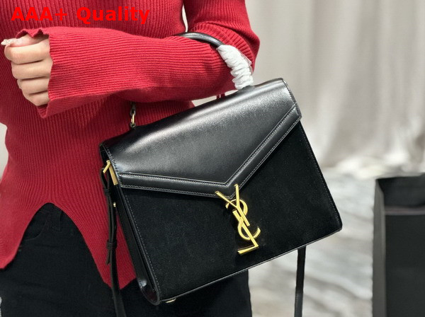 Saint Laurent Cassandra Medium Top Handle in Black Box Saint Laurent Leather and Suede Replica