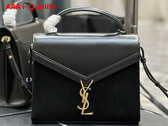 Saint Laurent Cassandra Medium Top Handle in Black Box Saint Laurent Leather and Suede Replica