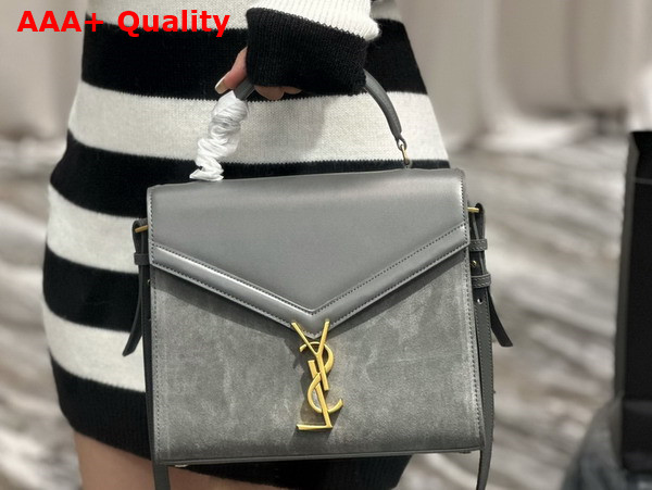 Saint Laurent Cassandra Medium Top Handle in Storm Box Saint Laurent Leather and Suede Replica