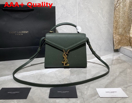 Saint Laurent Cassandra Mini Top Handle Bag in Dark Green Grain De Poudre Embossed Leather Replica