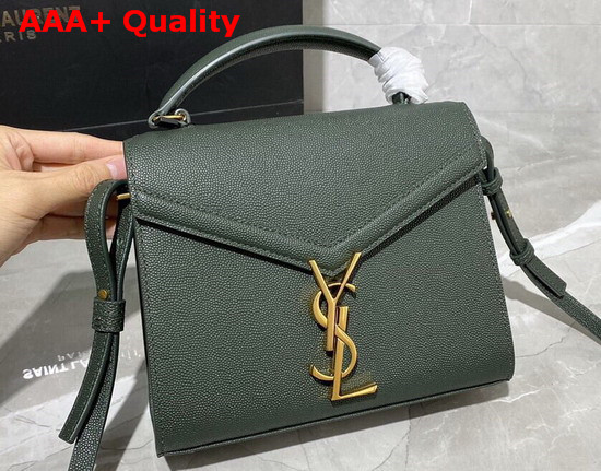 Saint Laurent Cassandra Mini Top Handle Bag in Dark Green Grain De Poudre Embossed Leather Replica