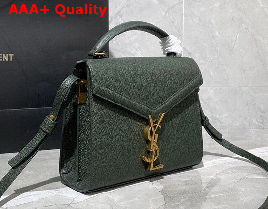 Saint Laurent Cassandra Mini Top Handle Bag in Dark Green Grain De Poudre Embossed Leather Replica