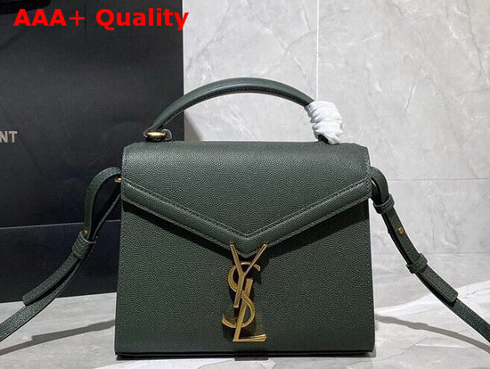 Saint Laurent Cassandra Mini Top Handle Bag in Dark Green Grain De Poudre Embossed Leather Replica