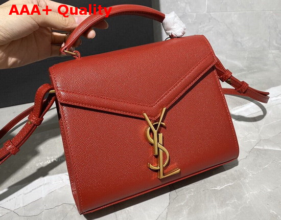 Saint Laurent Cassandra Mini Top Handle Bag in Eros Red Grain De Poudre Embossed Leather Replica