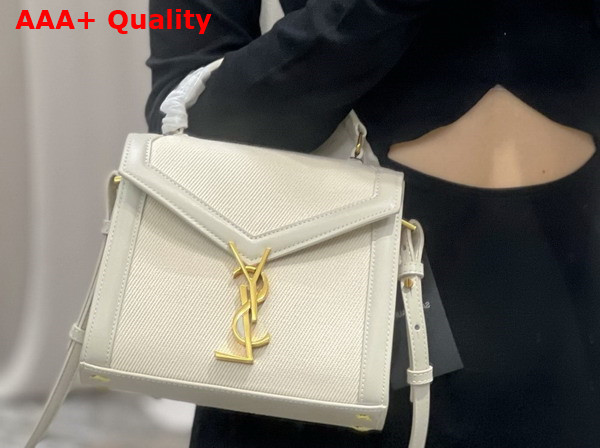 Saint Laurent Cassandra Mini Top Handle in Box Saint Laurent Leather and Canvas Blanc Vintage Replica