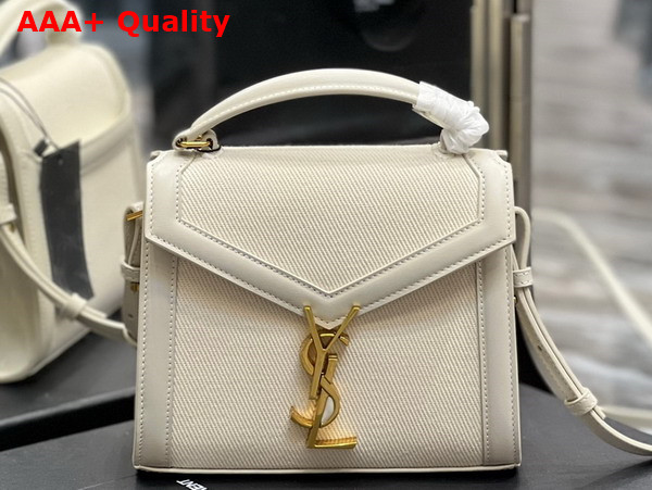 Saint Laurent Cassandra Mini Top Handle in Box Saint Laurent Leather and Canvas Blanc Vintage Replica