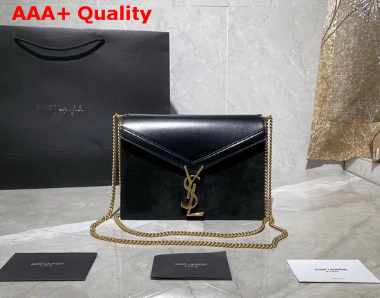 Saint Laurent Cassandra Monogram Clasp Bag in Black Smooth Leather and Suede Replica