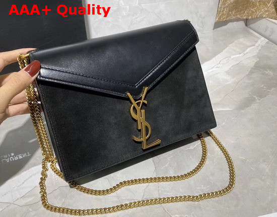 Saint Laurent Cassandra Monogram Clasp Bag in Black Smooth Leather and Suede Replica