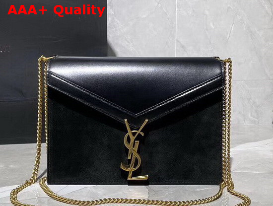 Saint Laurent Cassandra Monogram Clasp Bag in Black Smooth Leather and Suede Replica