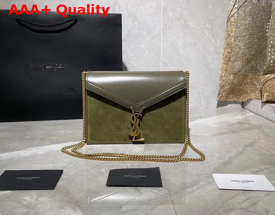 Saint Laurent Cassandra Monogram Clasp Bag in Olive Smooth Leather and Suede Replica