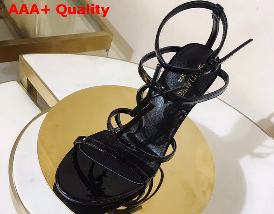 Saint Laurent Cassandra Sandals with Black Logo in Patent Leather Black Replica