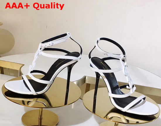 Saint Laurent Cassandra Sandals with White Logo in Smooth Leather White Replica