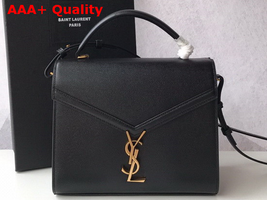 Saint Laurent Cassandra Top Handle Medium Bag in Black Grain De Poudre Embossed Leather Replica