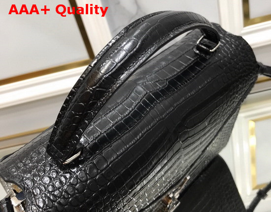 Saint Laurent Cassandra Top Handle Medium Bag in Shiny Crocodile Embossed Leather Black Replica