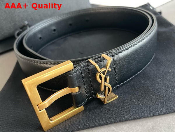 Saint Laurent Cassandre Belt with Square Buckle in Black Smooth Leather Replica