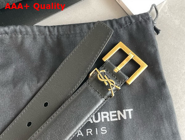 Saint Laurent Cassandre Belt with Square Buckle in Black Smooth Leather Replica