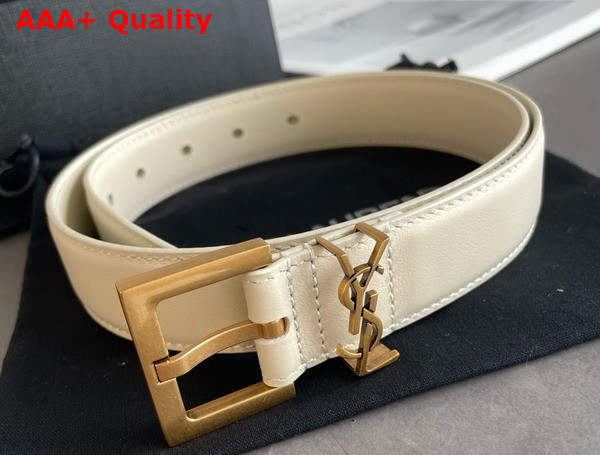 Saint Laurent Cassandre Belt with Square Buckle in Blanc Vintage Smooth Leather Replica