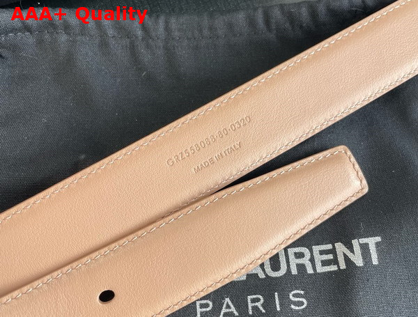 Saint Laurent Cassandre Belt with Square Buckle in Dark Beige Smooth Leather Replica