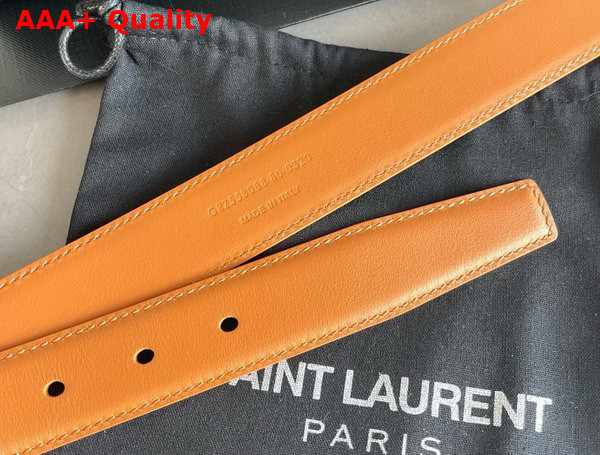 Saint Laurent Cassandre Belt with Square Buckle in Light Brown Smooth Leather Replica