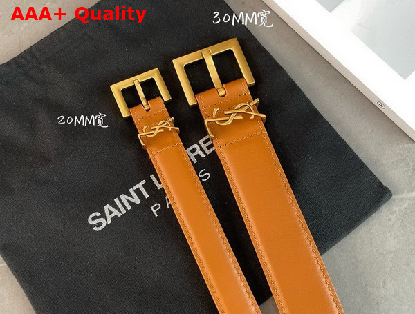 Saint Laurent Cassandre Belt with Square Buckle in Light Brown Smooth Leather Replica