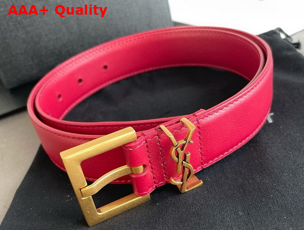 Saint Laurent Cassandre Belt with Square Buckle in Red Smooth Leather Replica