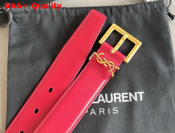 Saint Laurent Cassandre Belt with Square Buckle in Red Smooth Leather Replica