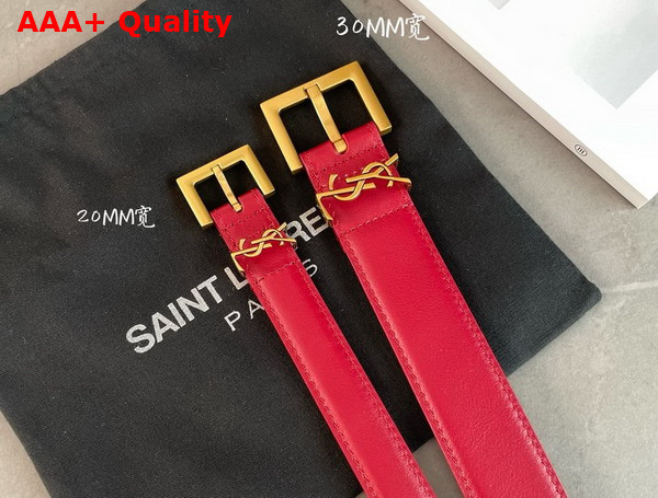 Saint Laurent Cassandre Belt with Square Buckle in Red Smooth Leather Replica