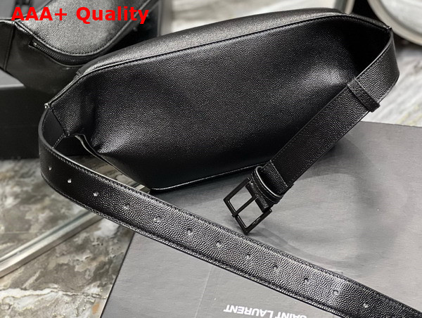 Saint Laurent Cassandre Classic Belt Bag in Black Grain de Poudre Embossed Leather with Matte Black Metal Replica