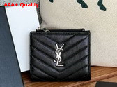 Saint Laurent Cassandre Matelasse Bi Fold Wallet in Black Grain de Poudre Leather Replica