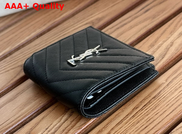 Saint Laurent Cassandre Matelasse Bi Fold Wallet in Black Grain de Poudre Leather Replica