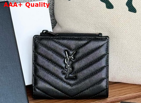 Saint Laurent Cassandre Matelasse Bi Fold Wallet in Black Grain de Poudre Leather Replica