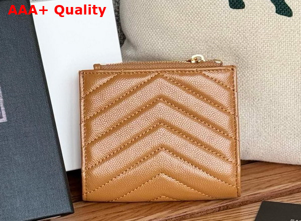 Saint Laurent Cassandre Matelasse Bi Fold Wallet in Brown Grain de Poudre Leather Replica