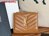 Saint Laurent Cassandre Matelasse Bi Fold Wallet in Brown Grain de Poudre Leather Replica