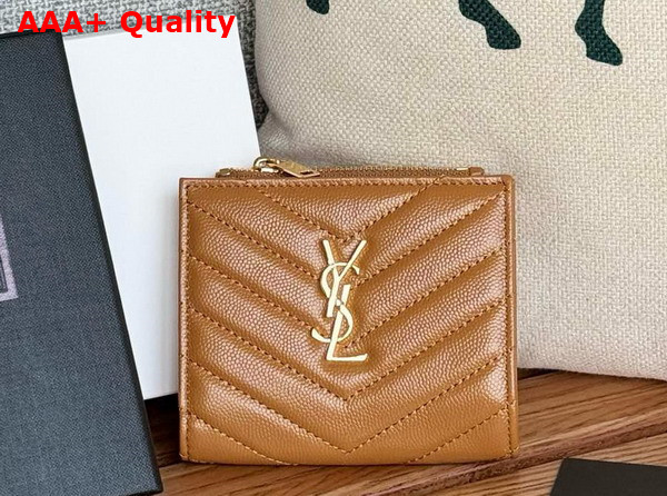 Saint Laurent Cassandre Matelasse Bi Fold Wallet in Brown Grain de Poudre Leather Replica