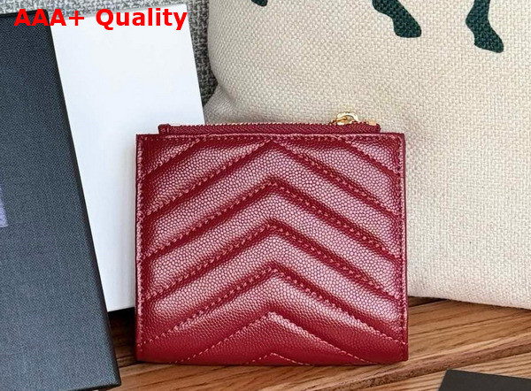 Saint Laurent Cassandre Matelasse Bi Fold Wallet in Dark Red Grain de Poudre Leather Replica