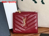 Saint Laurent Cassandre Matelasse Bi Fold Wallet in Dark Red Grain de Poudre Leather Replica