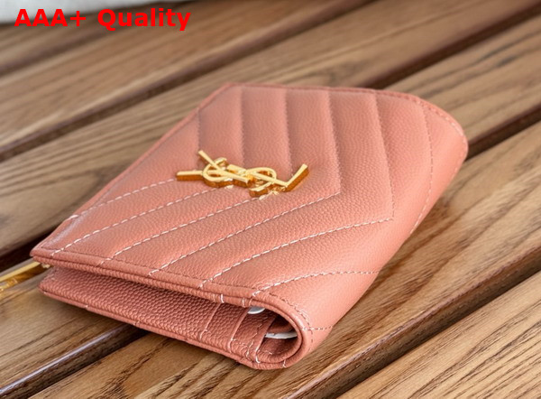 Saint Laurent Cassandre Matelasse Bi Fold Wallet in Dusty Pink Grain de Poudre Leather Replica