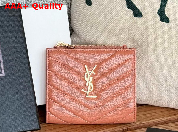 Saint Laurent Cassandre Matelasse Bi Fold Wallet in Dusty Pink Grain de Poudre Leather Replica